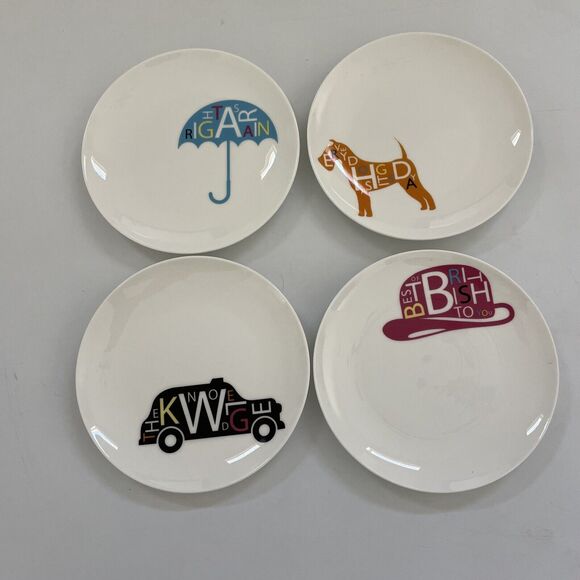 British Theme Plates Royal Doulton POP IN FOR DRINKS Set of 4 Appetizer Dishes - Picture 2 of 10